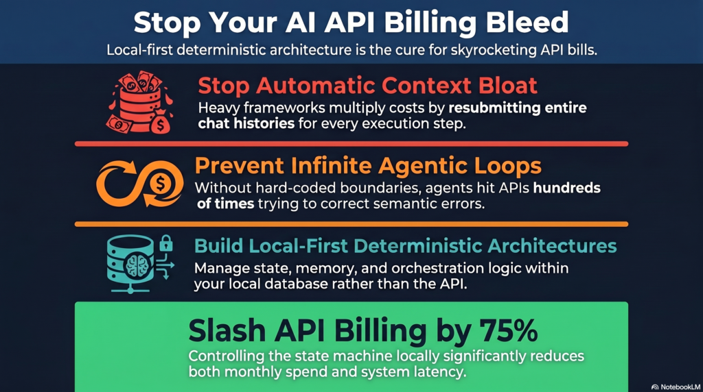 Graph detailing Context Bloat and Infinite Loop API Spend Spikes vs Local First Systems