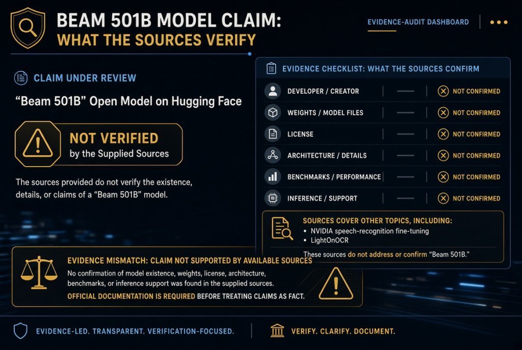 Beam 501B Model Claim: What the Sources Verify